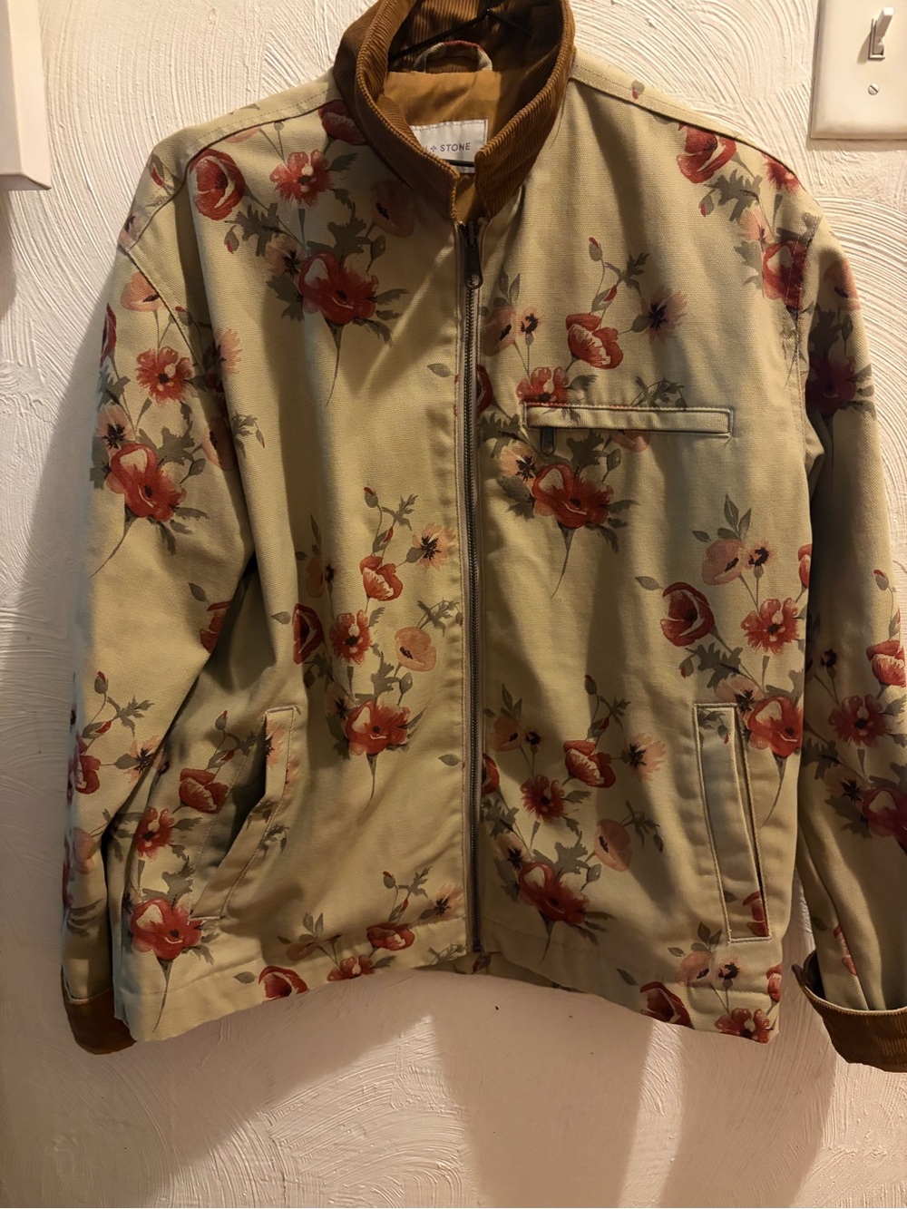 Floral Zip-Up Bomber Jacket in Sage with Rust Flowers